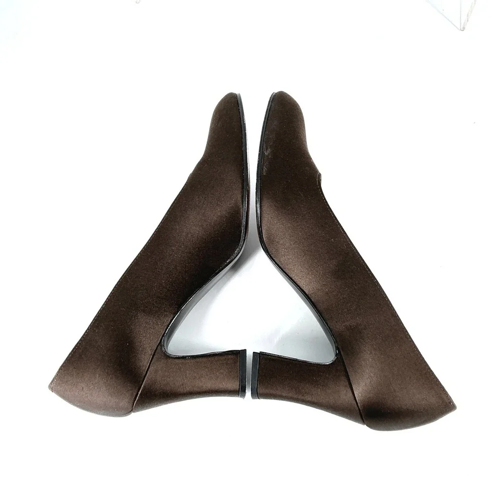 Stuart Weitzman Size 6.5 Brown Satin Square Toe Block Heel Pumps